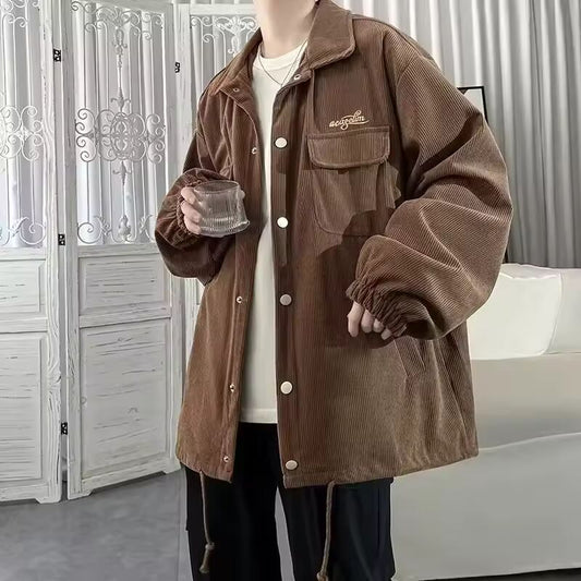 2024 New Men's Y2K Vintage Corduroy Cargo Jacket Autumn Letter Embroidered Button Jacket Casual Baggy Ropa Hombre Blouse Coats